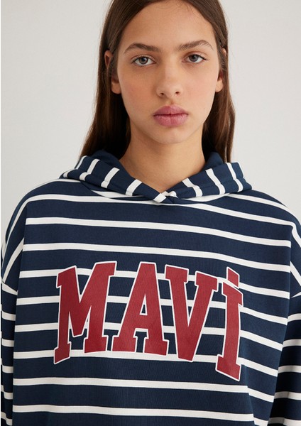 Mavi Logo Baskılı Lacivert Çizgili Sweatshirt 1S10118-81518