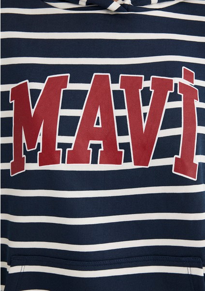 Mavi Logo Baskılı Lacivert Çizgili Sweatshirt 1S10118-81518