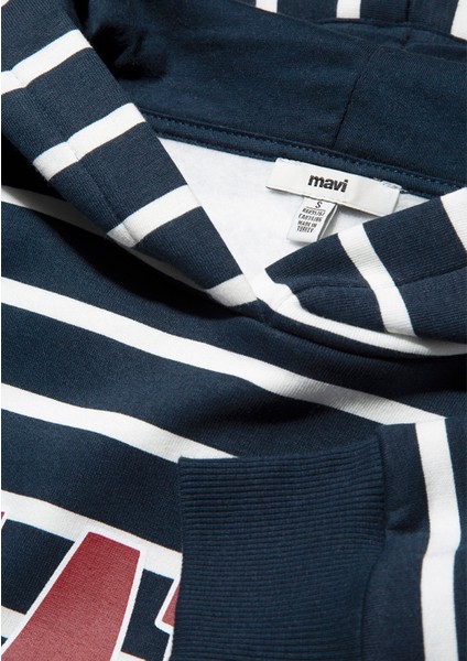 Mavi Logo Baskılı Lacivert Çizgili Sweatshirt 1S10118-81518