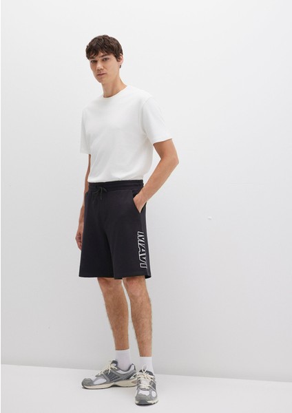 Mavi Baskılı Siyah Şort 0410225-900