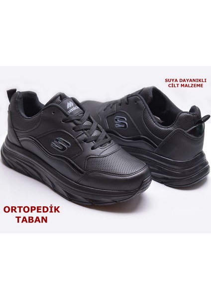 8888 Full Ortopedik Siyah Beyaz Yüksek Taban Kadın Spor Ayakkabı SUYA DAYANIKLI