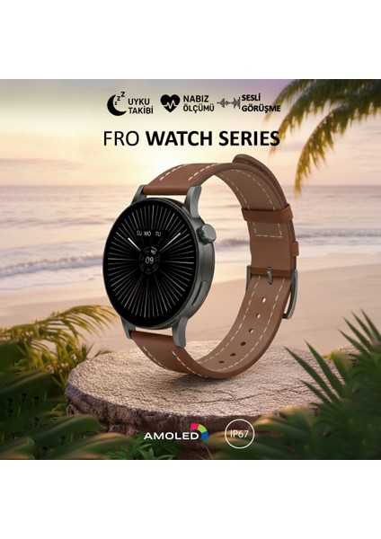 LW38 Siyah Kasa 38 mm Kahverengi Kordon Akıllı Saat