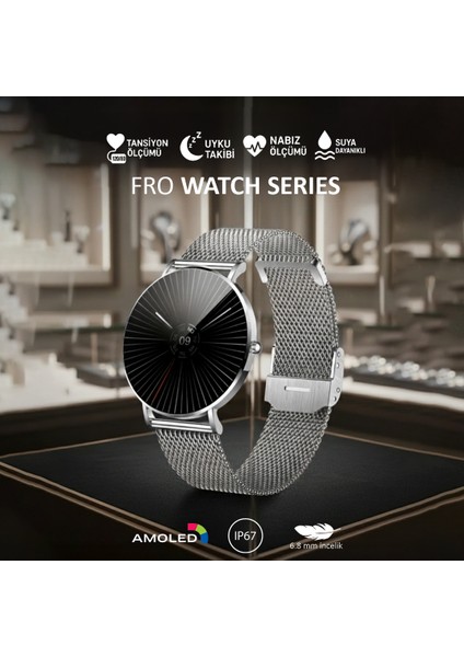 LW43 Silver Kasa 43 mm Silver Çelik Hasır Kordon Akıllı Saat