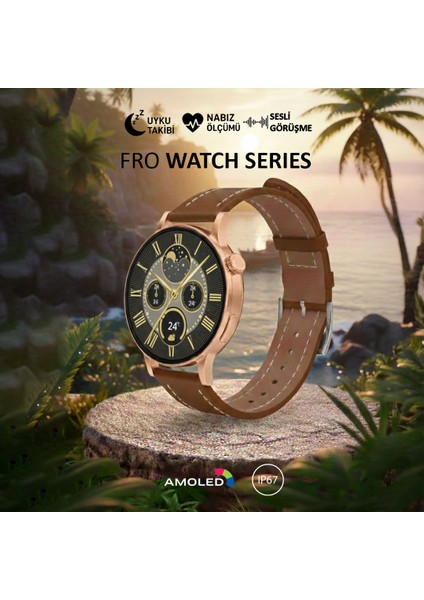LW38 Gold Kasa 38 mm Kahverengi Kordon Akıllı Saat Sesli Görüşme Özellikli