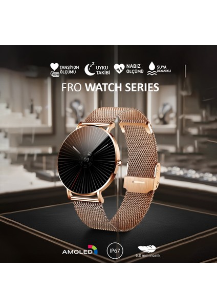 LW43 Gold Kasa 43 mm Gold Çelik Hasır Kordon Akıllı Saat