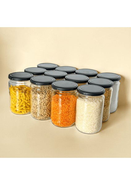 Home 12'li 660 ml Mat Siyah Kapaklı Shrinkli Baharatlık Kavanoz