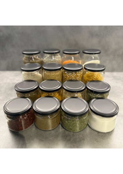 Home 12'li 660 ml Mat Siyah Kapaklı Shrinkli Baharatlık Kavanoz