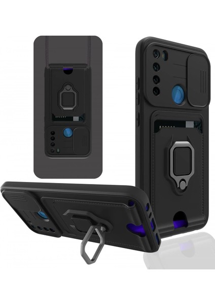 Xiaomi Redmi Note 8 Kılıf Zuma Kartvizitli Yüzüklü Silikon - Siyah