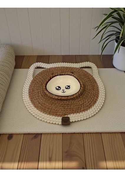 Homeinn Pet - Hasır Görünümlü Kedi Paspası ve Mama Kabı - Leke Tutmaz
