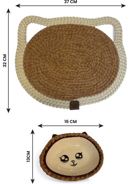 Homeinn Pet - Hasır Görünümlü Kedi Paspası ve Mama Kabı - Leke Tutmaz fırsatları