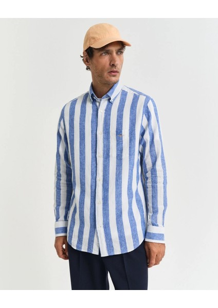 Erkek Mavi Regular Fit Düğmeli Yaka Çizgili Gömlek 3250043.407 fırsatları
