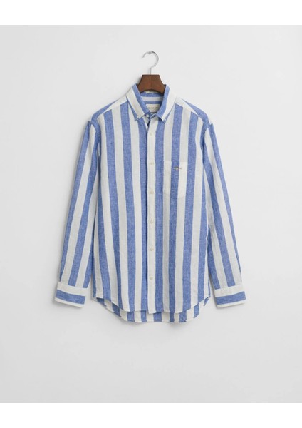 Erkek Mavi Regular Fit Düğmeli Yaka Çizgili Gömlek 3250043.407 indirimleri