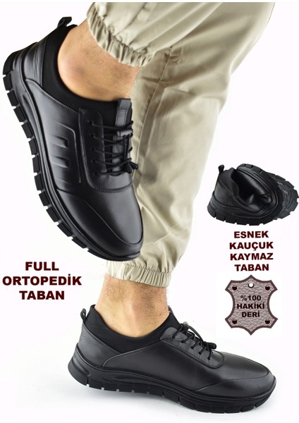 706 Tam Ortopedik Kauçuk Kaymaz Taban Hakiki Deri Kışlık Erkek Ayakkabı
