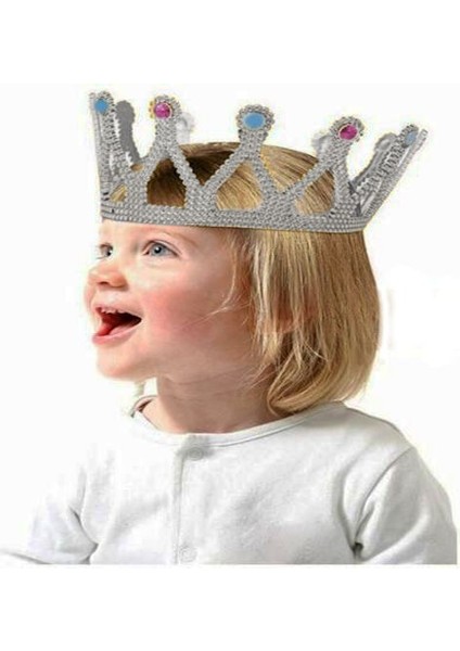 Gümüş Renk Çocuk ve Yetişkin Uyumlu Kraliçe Tacı Prenses Tacı 8X25 cm