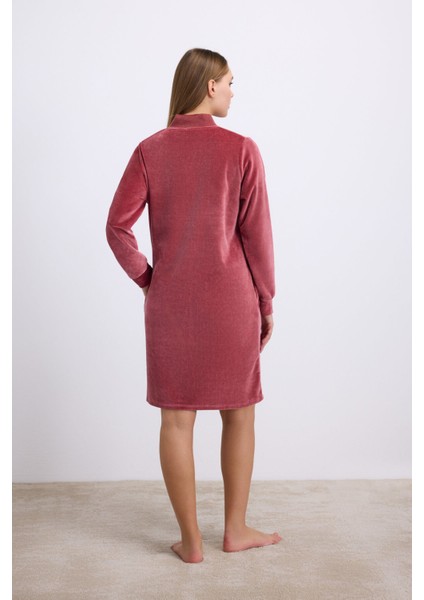 Kadın Kadife Dokulu Fermuarlı Uzun Kollu Elbise (11561) fiyatları