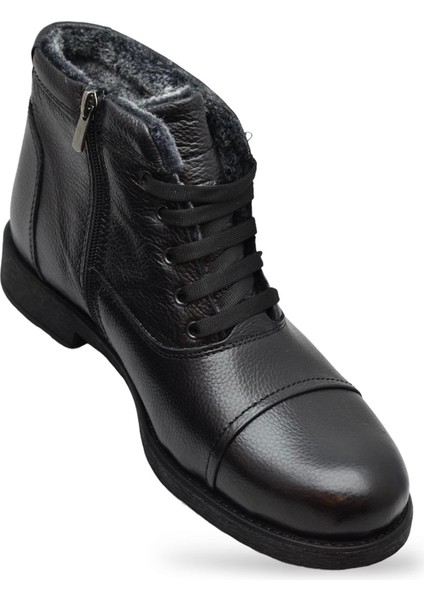 TAB3407 Içi Kürklü Hakiki Deri Erkek Bot Ayakkabı Ortopedik Taban Fermuarlı Deri Erkek Bot