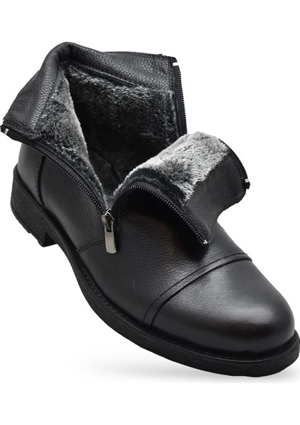 TAB3406 İçi Kürklü Hakiki Deri Erkek Bot Ayakkabı Ortopedik Taban Fermuarlı Deri Bot