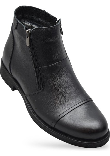 TAB3406 İçi Kürklü Hakiki Deri Erkek Bot Ayakkabı Ortopedik Taban Fermuarlı Deri Bot