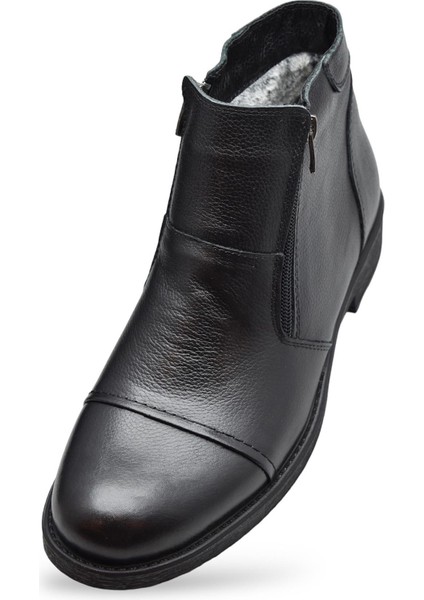 TAB3406 İçi Kürklü Hakiki Deri Erkek Bot Ayakkabı Ortopedik Taban Fermuarlı Deri Bot
