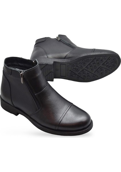 TAB3406 İçi Kürklü Hakiki Deri Erkek Bot Ayakkabı Ortopedik Taban Fermuarlı Deri Bot