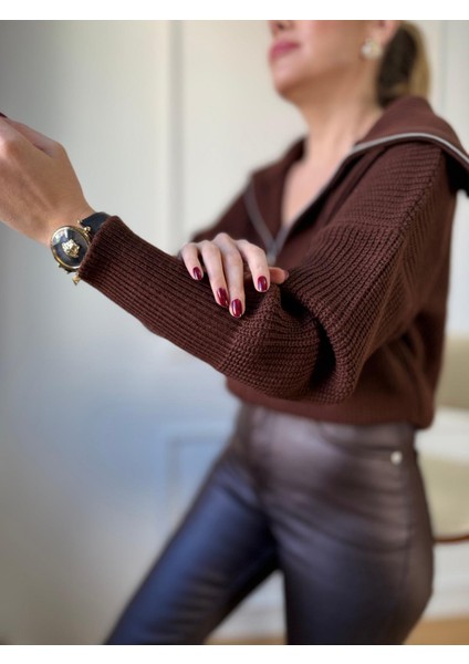 Kahve Fermuarlı Hırka