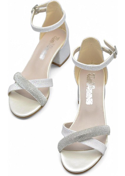 351 Abiye Kız Çocuk Topuklu Ayakkabı Taşlı Açık Kız Çocuk Nişan Abiye Ayakkabısı