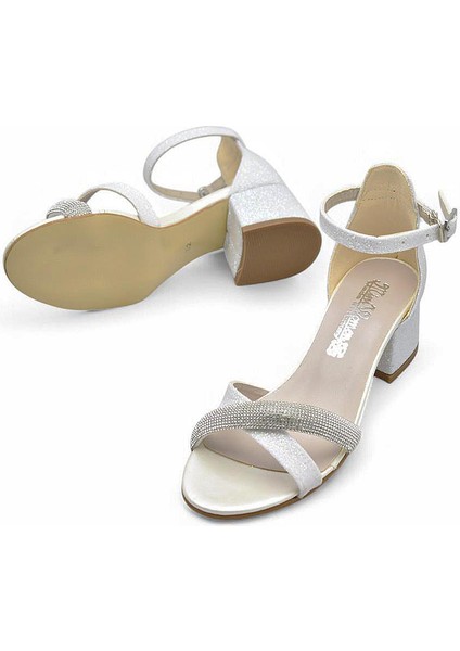 351 Abiye Kız Çocuk Topuklu Ayakkabı Taşlı Açık Kız Çocuk Nişan Abiye Ayakkabısı