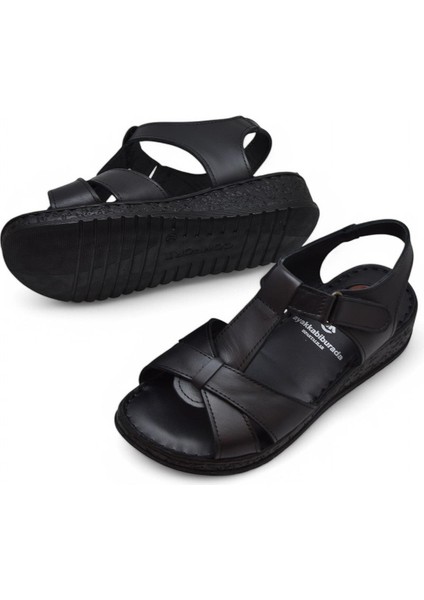 204 Tam Ortopedik Hakiki Deri Kadın Sandalet Topuk Jel Taban Kadın Deri Sandalet