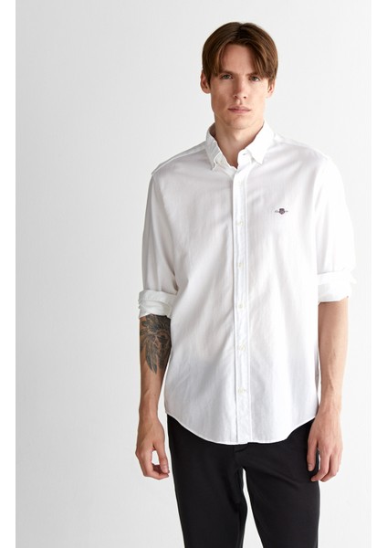 Erkek Beyaz Regular Fit Düğmeli Yaka Gömlek 3825121T.110