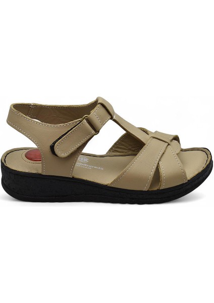 204 Tam Ortopedik Hakiki Deri Kadın Sandalet Topuk Jel Taban Kadın Deri Sandalet