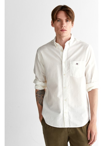 Erkek Krem Regular Fit Düğmeli Yaka Gömlek 3250035.113