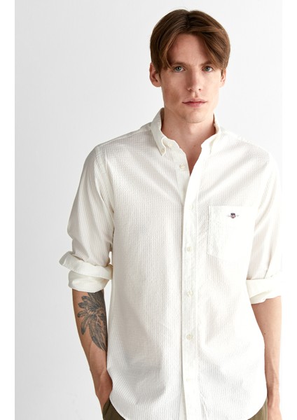 Erkek Krem Regular Fit Düğmeli Yaka Gömlek 3250035.113 fırsatları