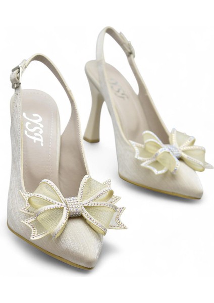 6513 Fiyonklu Taşlı 9cm Kadın Topuklu Ayakkabı Abiye Düğün Nişan Ayakkabısı