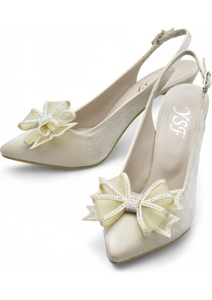 6513 Fiyonklu Taşlı 9cm Kadın Topuklu Ayakkabı Abiye Düğün Nişan Ayakkabısı