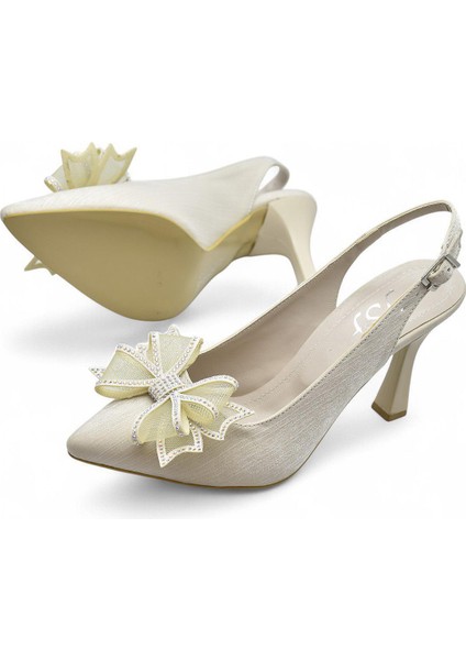 6513 Fiyonklu Taşlı 9cm Kadın Topuklu Ayakkabı Abiye Düğün Nişan Ayakkabısı