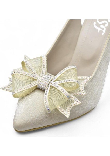 6513 Fiyonklu Taşlı 9cm Kadın Topuklu Ayakkabı Abiye Düğün Nişan Ayakkabısı