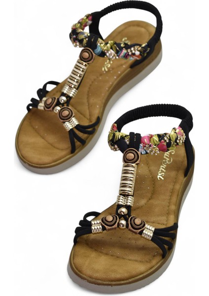 5626 Rahat Ortopedik Taban Taşlı Kadın Sandalet Günlük Sandalet