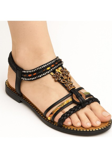5629 Rahat Ortopedik Taban Taşlı Kadın Sandalet Günlük Sandalet
