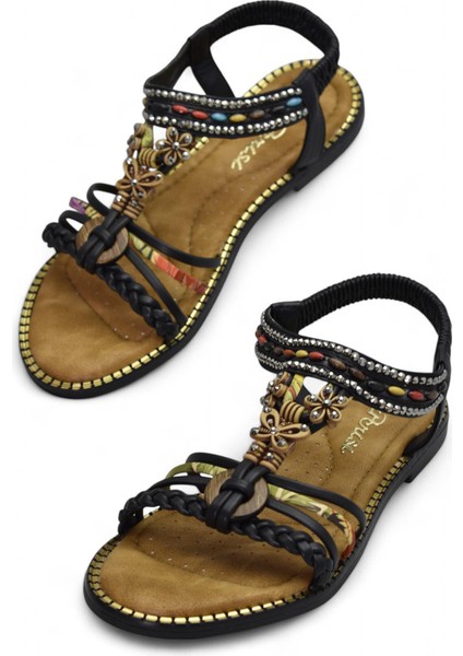 5629 Rahat Ortopedik Taban Taşlı Kadın Sandalet Günlük Sandalet