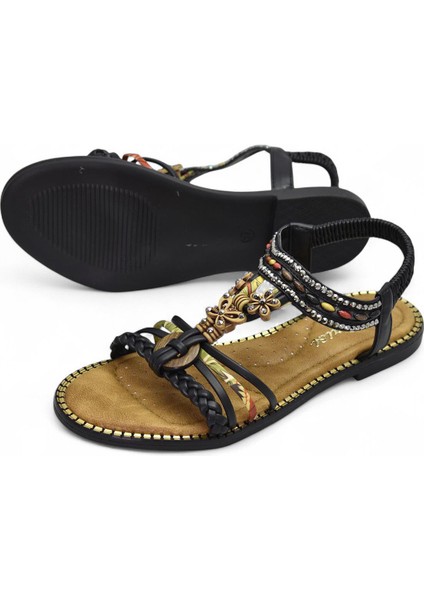 5629 Rahat Ortopedik Taban Taşlı Kadın Sandalet Günlük Sandalet