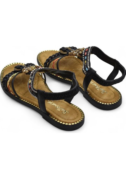 5629 Rahat Ortopedik Taban Taşlı Kadın Sandalet Günlük Sandalet