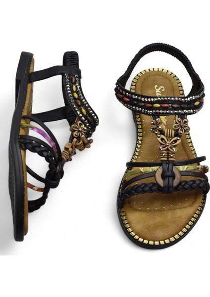 5629 Rahat Ortopedik Taban Taşlı Kadın Sandalet Günlük Sandalet