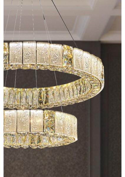 Liva 2'li Sarkıt Avize 80 + 50 cm Kristal Taş Detaylı LED Avize - Oturma Odası & Salon fiyatları