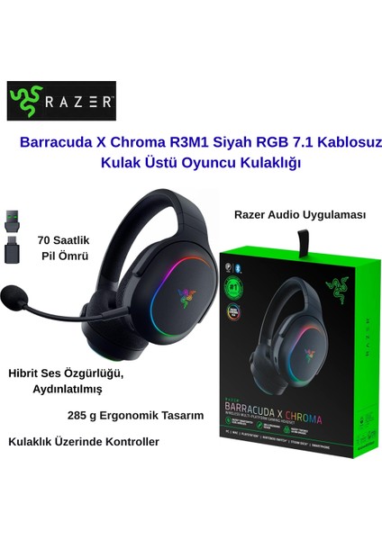 Barracuda x Chroma RZ04-05220100-R3M1 Siyah Rgb 7.1 Kablosuz Kulak Üstü Oyuncu Kulaklığı