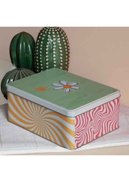 Home Çiçekli Renkli Dikdörtgen Dekoratif Metal Saklama Kutusu