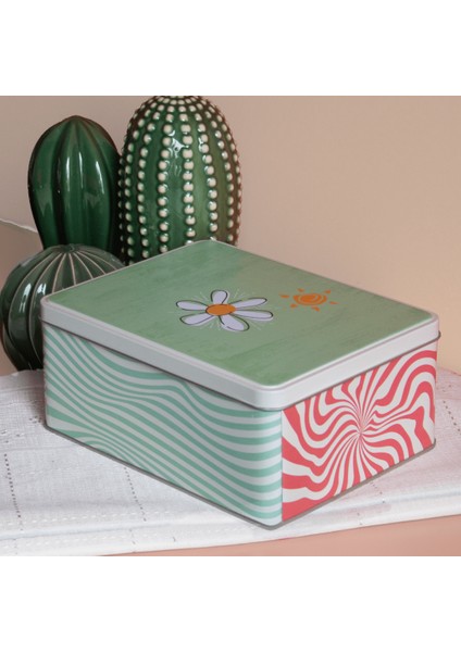 Home Çiçekli Renkli Dikdörtgen Dekoratif Metal Saklama Kutusu fiyatları
