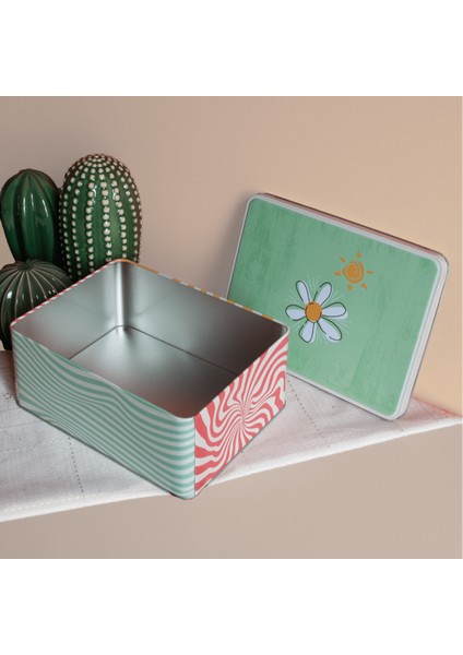 Home Çiçekli Renkli Dikdörtgen Dekoratif Metal Saklama Kutusu modelleri
