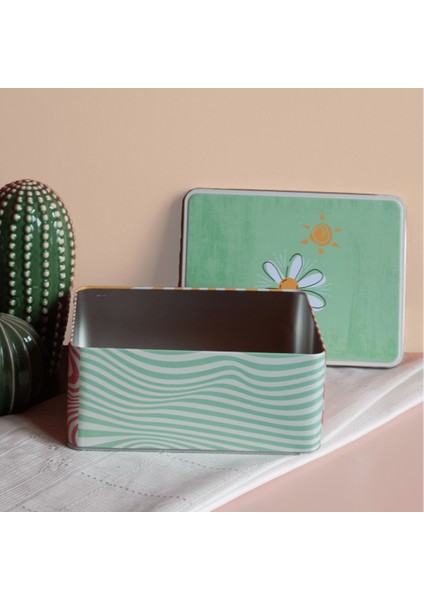 Home Çiçekli Renkli Dikdörtgen Dekoratif Metal Saklama Kutusu fırsatları