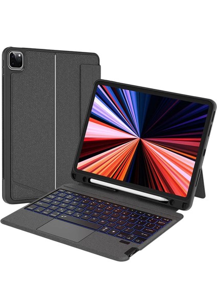 Apple iPad Air 4 10.9" (2020) Siyah Mag Touch Combo LED Işıklı Magnetik Standlı Klavyeli Kılıf