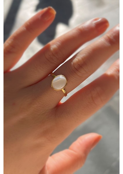 Gümüş 10X8 mm Sedef Taşlı Altın Kaplama Yüzük modelleri